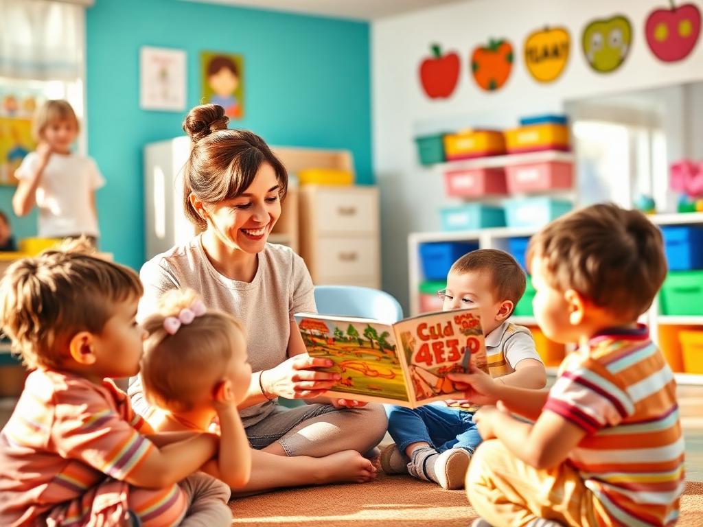 Tarbiyachi bolalarga kitob o'qib bermoqda